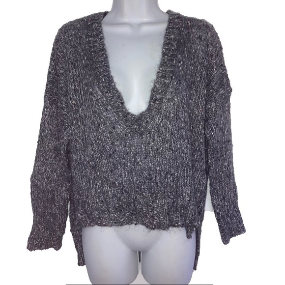 Zara Knit Slouchy Vneck Alpaca Blend Sweater S Gray Silver Sequins - Picture 2 of 6